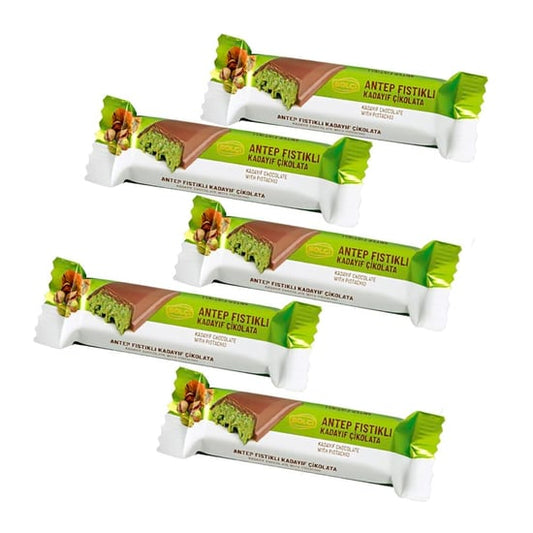 Lot de 5 barres chocolatées fourrées à la pistache et au kadayif - 150g